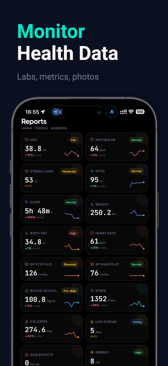 Protocol Pal health metrics screen