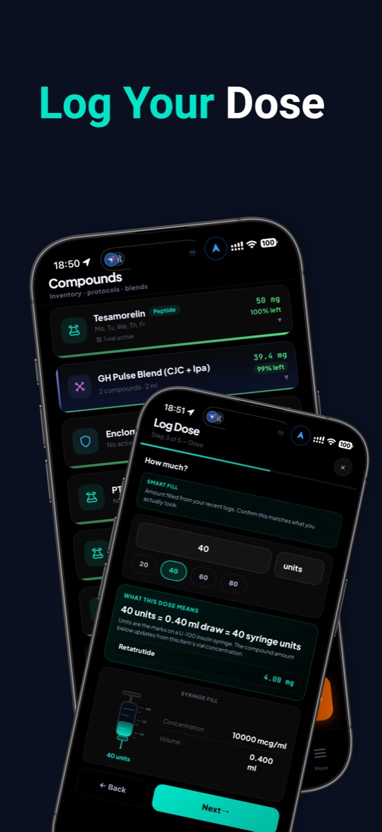 Protocol Pal dose logging screen