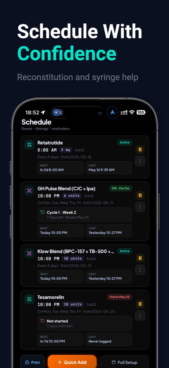 Protocol Pal schedule screen