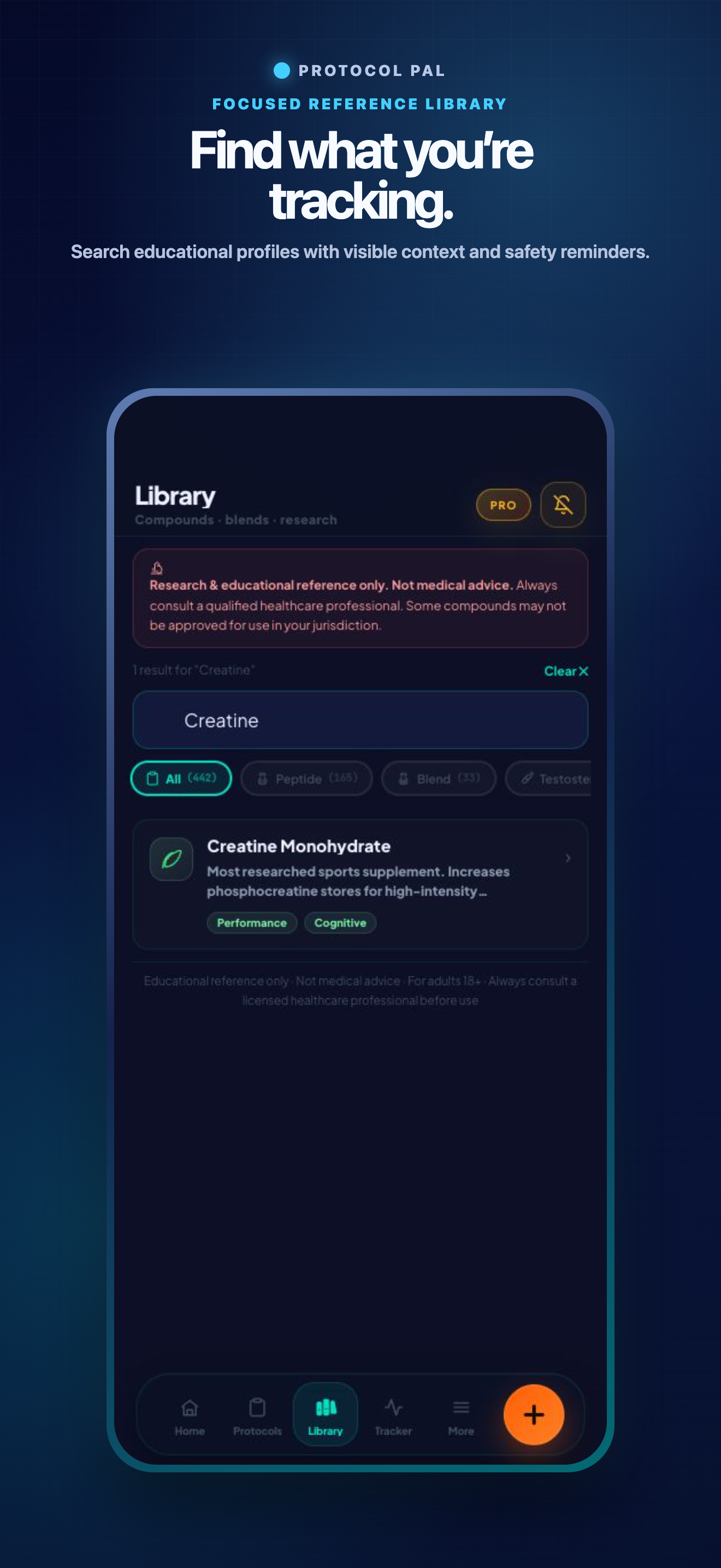 Protocol Pal research library with compound search and reference details