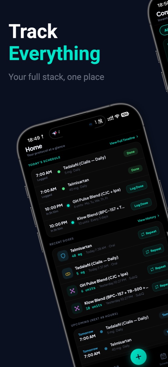 Protocol Pal home schedule and recent dose dashboard